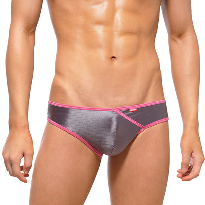 MetroMaleWear focus brief metal gray gray metallic with vibrant pink trim and sleek modern design front view