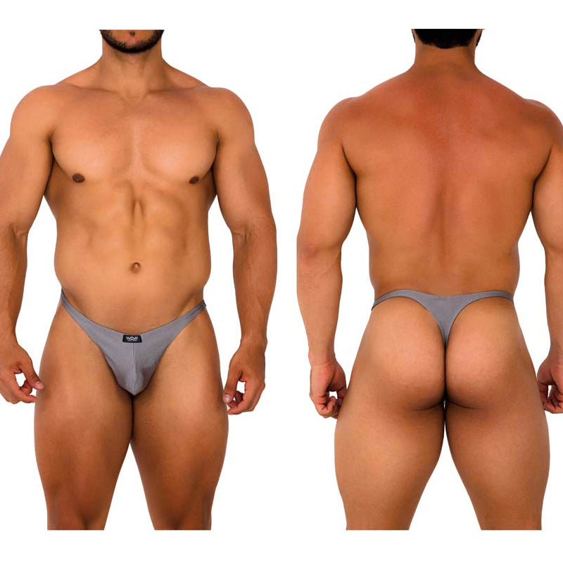 Gray metro malewear fantasy thong platinum 6112 10 with small black logo on the front in soft breathable fabric