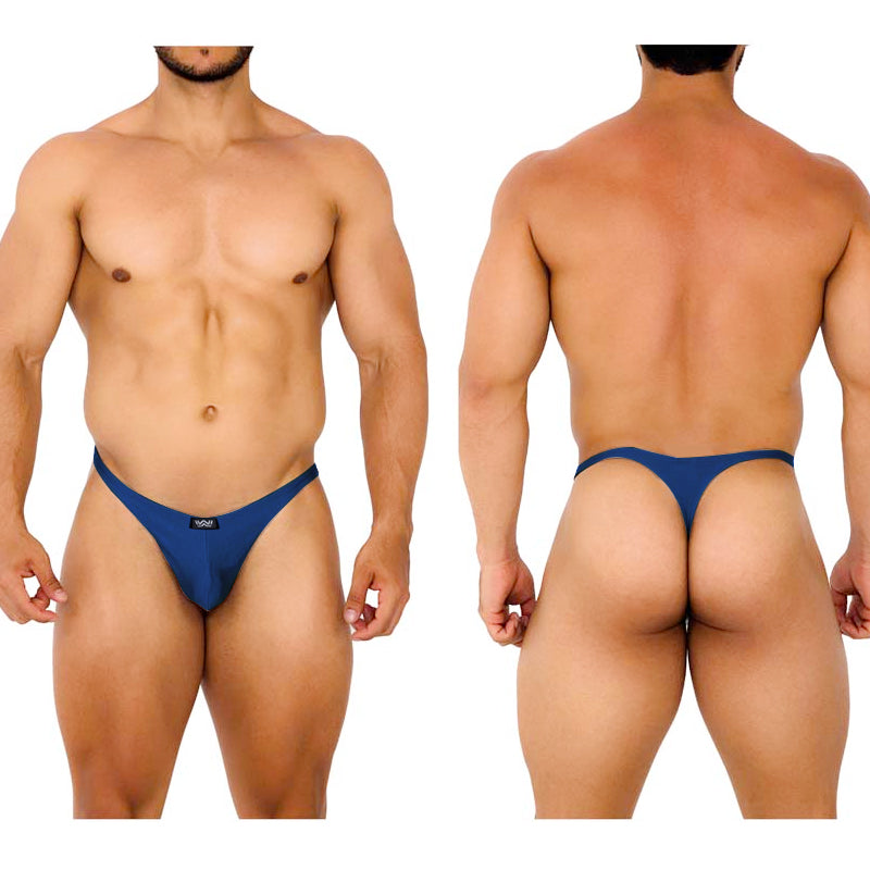 Blue MetroMaleWear Fantasy thong navy 6112-28 with sleek form-fitting design and small black brand tag at the front