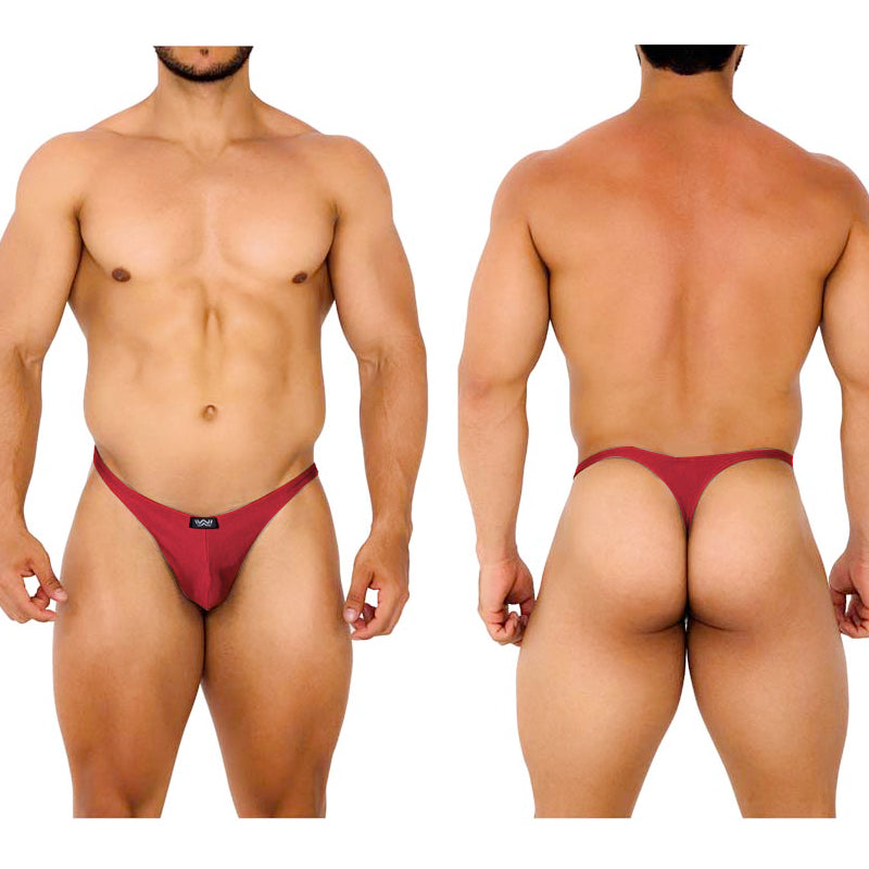 MetroMaleWear fantasy thong burgundy 6112-29 maroon sleek form-fitting design with small black brand tag at front