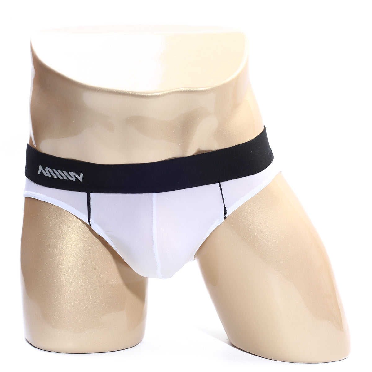 MetroMaleWear flow brief white with black waistband and silver milli logo on elastic for comfortable support