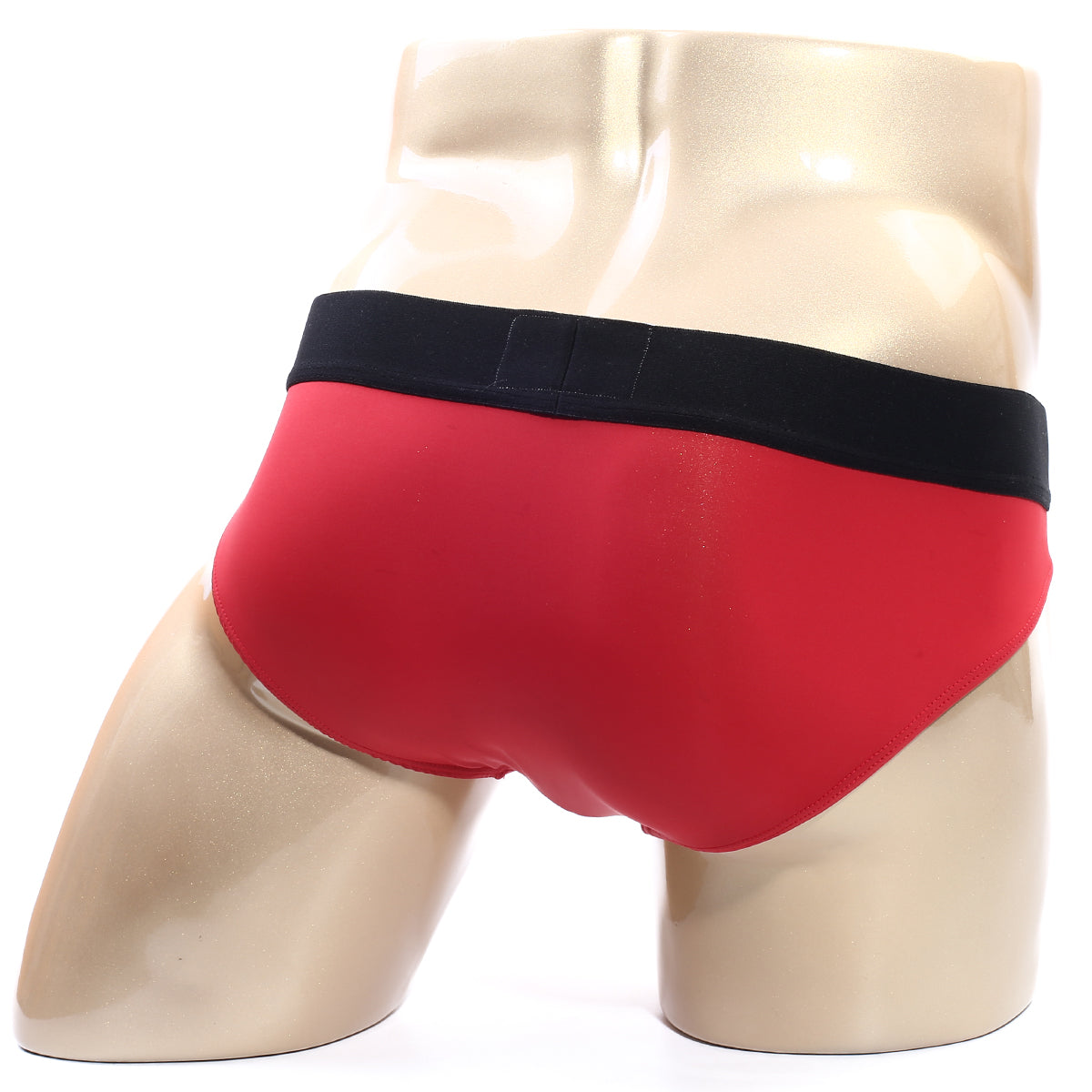 MetroMaleWear Flow brief red 6113-12 red briefs with black waistband displayed on a mannequin
