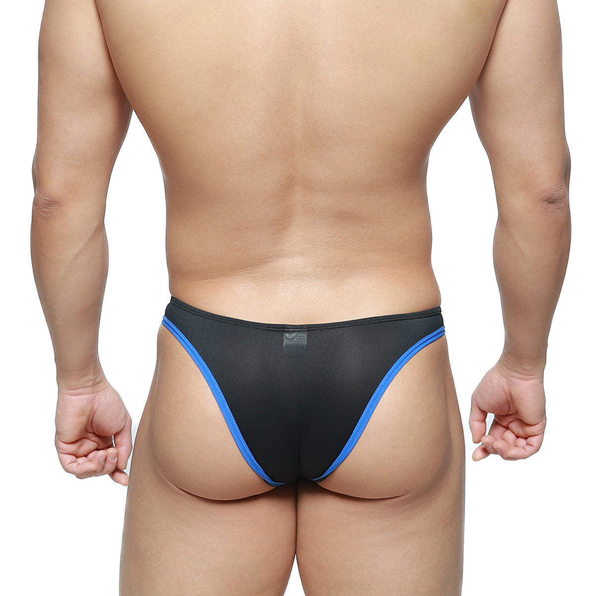 MetroMaleWear top bikini black 6114-20 black mesh briefs with bold blue trim for stylish men’s underwear