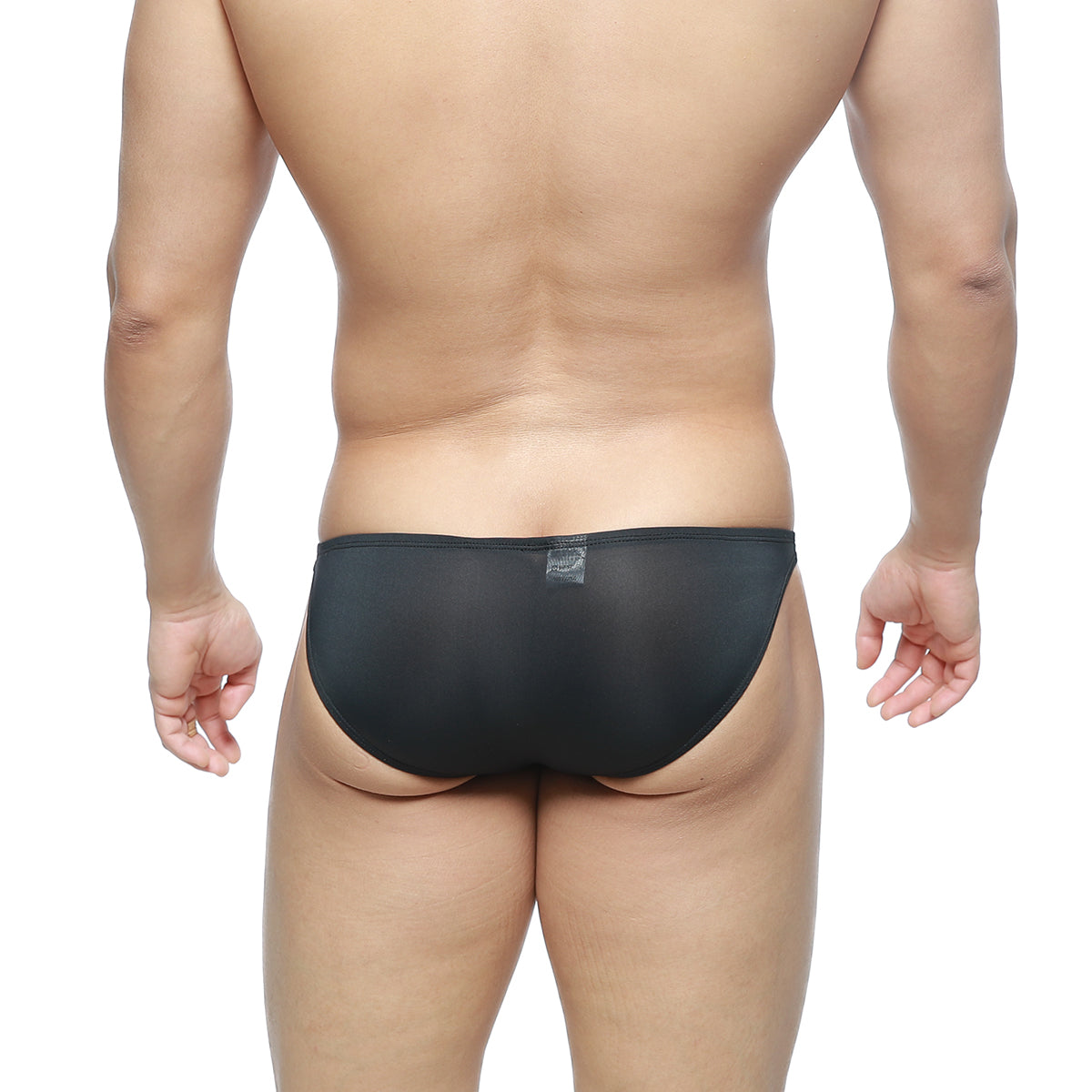 MetroMaleWear super lowrise bikini briefs in black sheer mesh highlighting a sleek breathable design