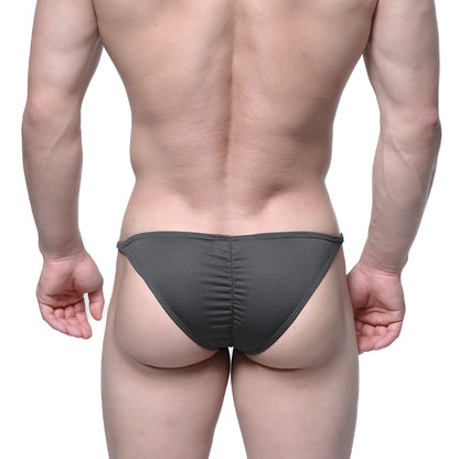 Dark gray textured fabric briefs with ruched back design from metromalewear fantasy bikini khaki 6116-26 collection