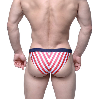Metro malewear caramelo bikini red 6117-40 red and white striped men’s briefs with navy blue waistband