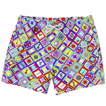 Maris Equi Retro Mod Geometric Diamond Print Swim Trunks for Men