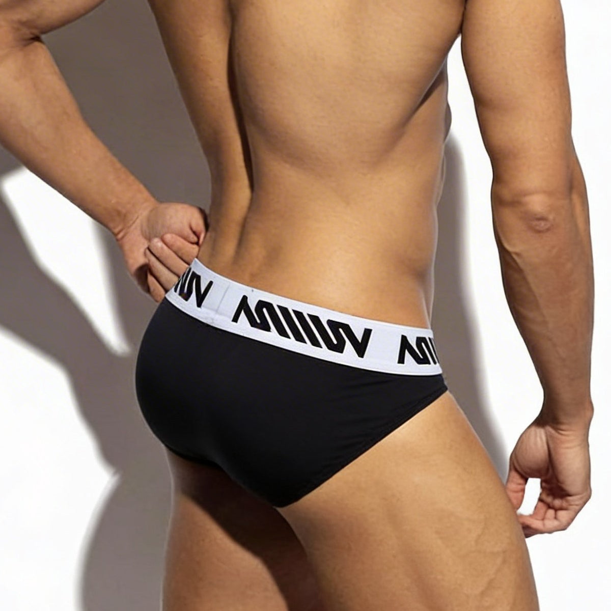 Black men’s briefs metroMalewear nasca brief black 6225-20 with white elastic waistband and bold miiow branding