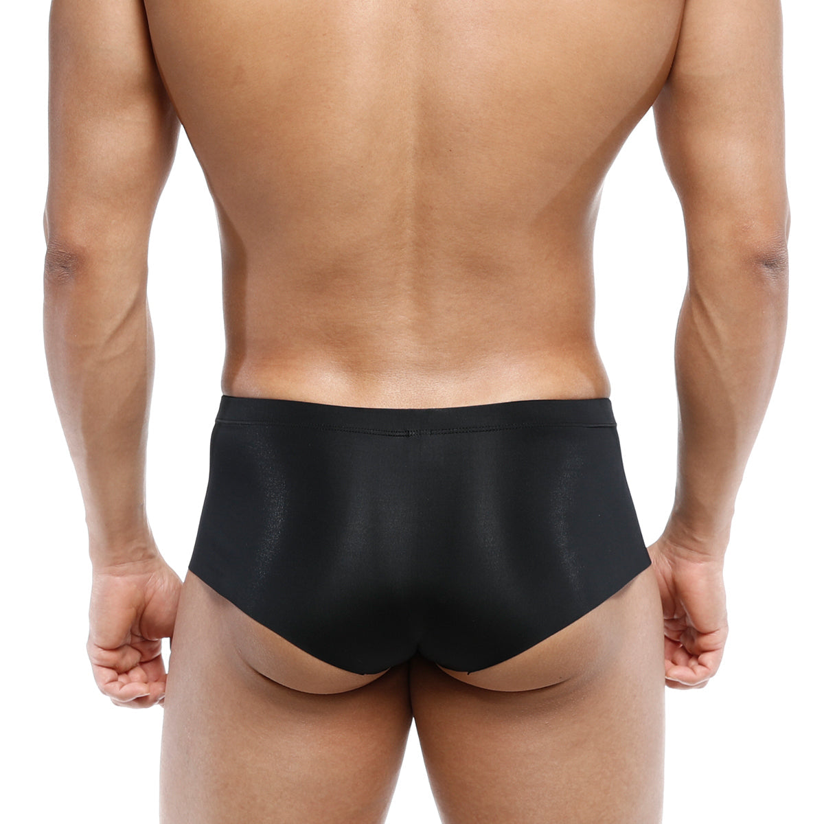 Black sleek form-fitting briefs with a smooth satin-like finish metroMalewear naked trunk 6313-20