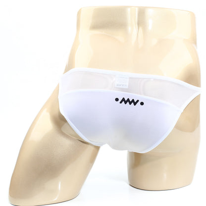 MetroMaleWear Prodigy bikini white mesh briefs with black embroidered logo on the front for breathable comfort