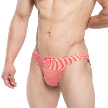 Coral pink striped metroMalewear awesome bikini orange 6514-14 men’s briefs with textured fabric and red brand tag