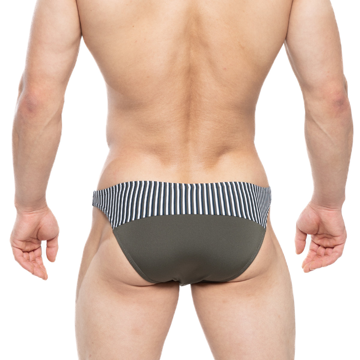Olive green and black striped swim trunks from metromalewear awesome bikini green 6514-26 for men