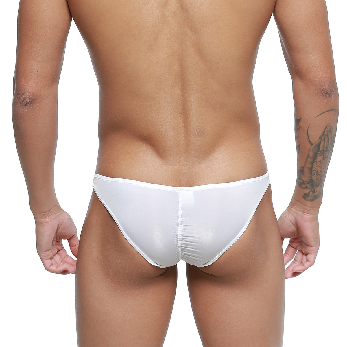 MetroMaleWear fits bikini white 6603-00 white glossy fabric briefs with central seam and tailored fit