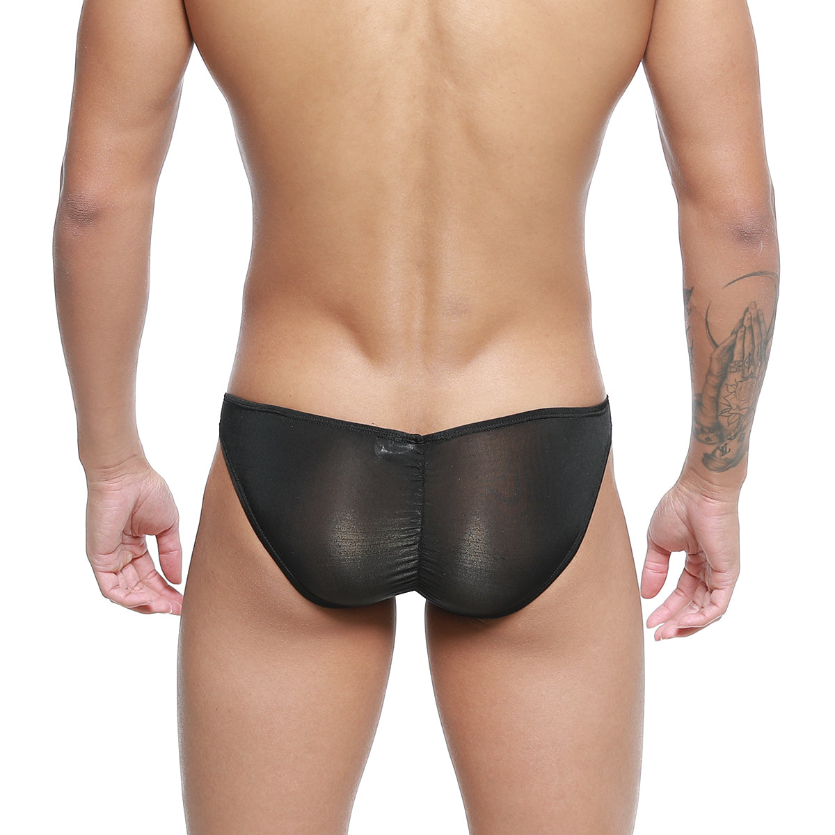 Metromalewear fits bikini black 6603-20 sheer mesh briefs with metallic sheen and contoured design