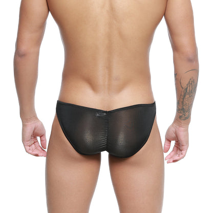Metromalewear fits bikini black 6603-20 sheer mesh briefs with metallic sheen and contoured design