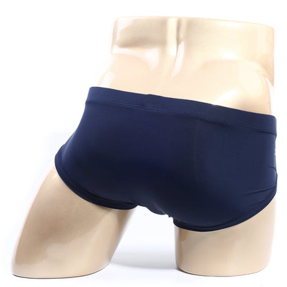 Navy blue metroMaleWear ortiz brief swim trunks with smooth stretchy fabric finish for comfortable wear