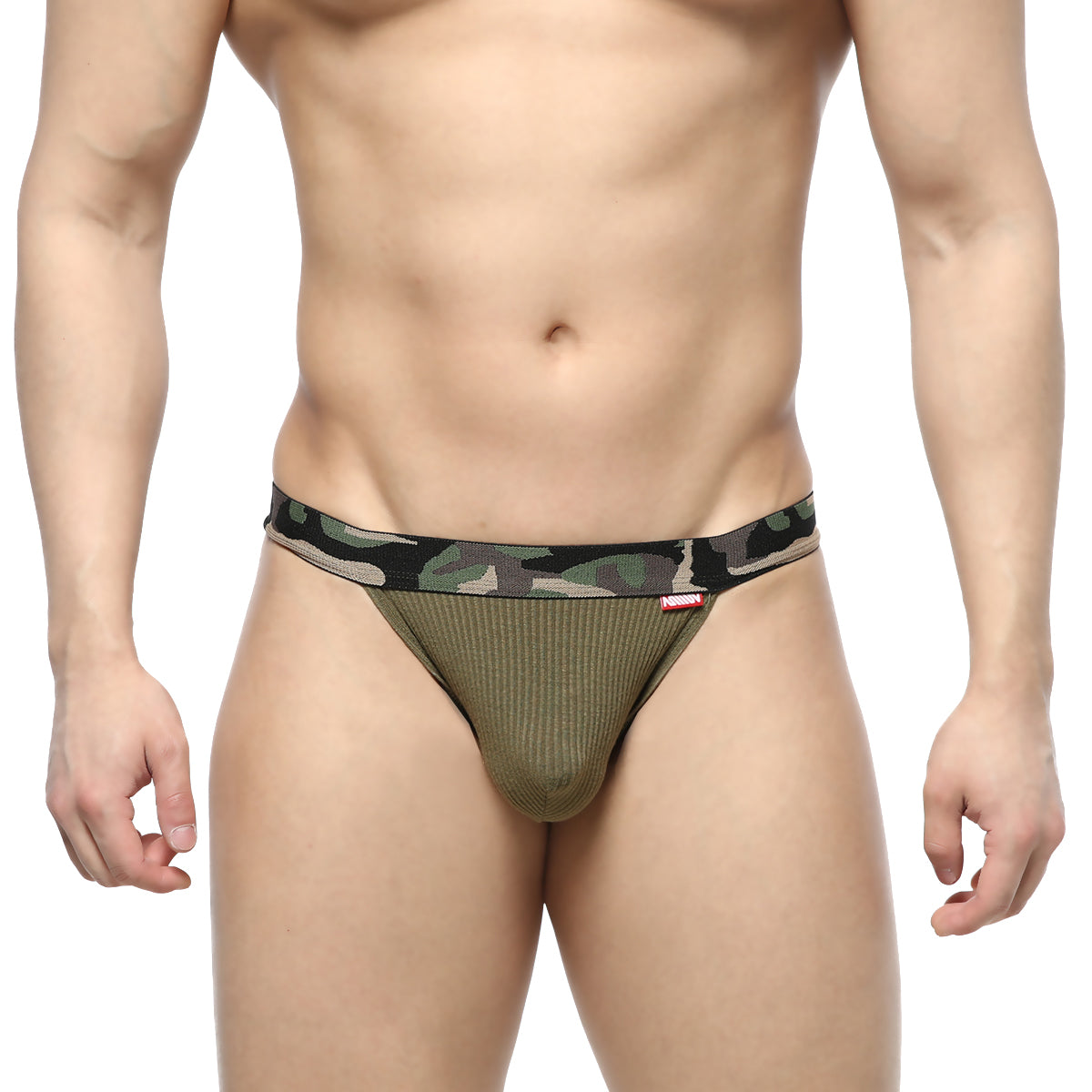 MetroMaleWear Felix jock strap green 7001-26 olive green striped underwear with camouflage patterned waistband