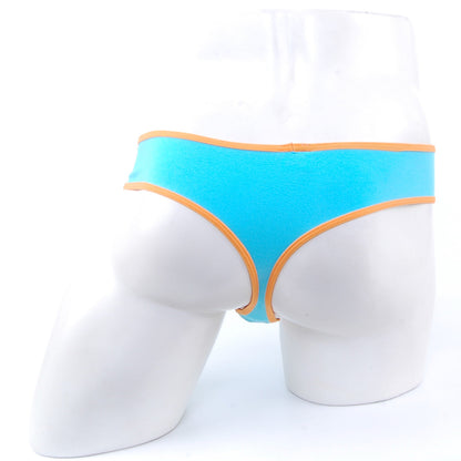 Metro male wear cotton half-bikini thong teal with bright turquoise briefs and contrasting orange trim