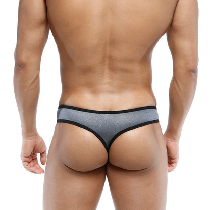 Gray glittery half-bikini thong briefs with black trim by MetroMaleWear underwear for men