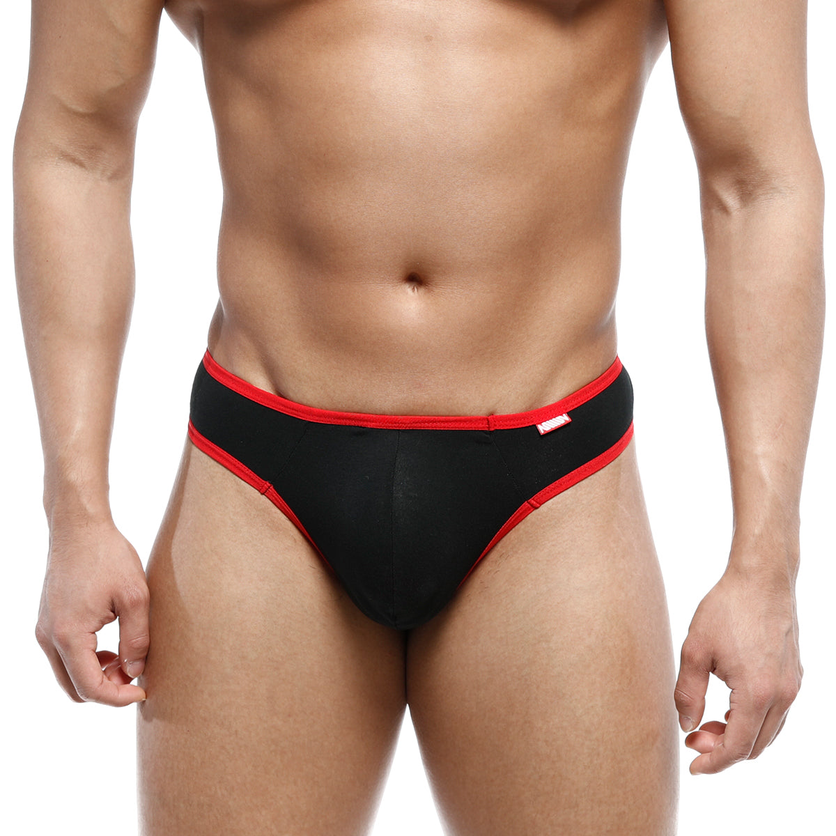 MetroMaleWear cotton half-bikini thong black with red trim showing front side for comfortable daily wear