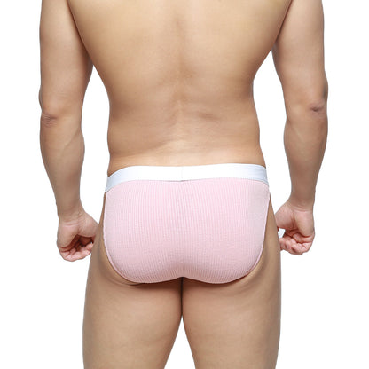 MetroMalewear Felix bikini pink ribbed briefs with white waistband made of soft breathable fabric