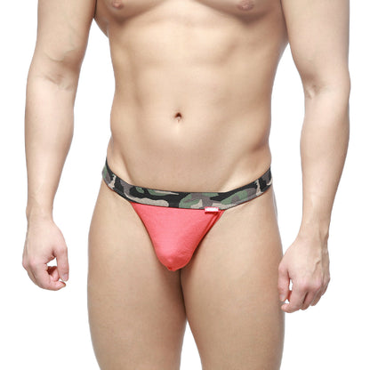 MetroMaleWear Felix thong red 7012-12 featuring a red mesh fabric with a camouflage-patterned waistband front view