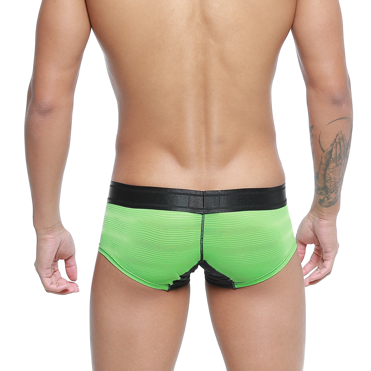 Bright green textured briefs with black elastic waistband and trim from MetroMaleWear micro mini boxer 7013-07