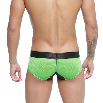 Bright green textured briefs with black elastic waistband and trim from MetroMaleWear micro mini boxer 7013-07
