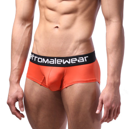 Bright orange microfiber men’s briefs with a black waistband and metromalewear logo metroMalewear coral 7013-13