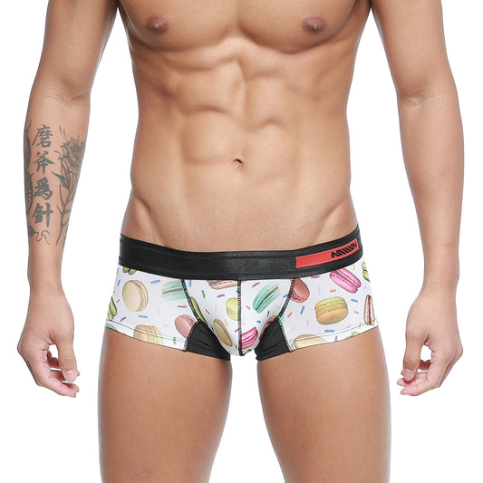 White briefs with colorful macaron and sprinkle pattern and black adidas logo waistband metroMaleWear Micro Mini Boxer