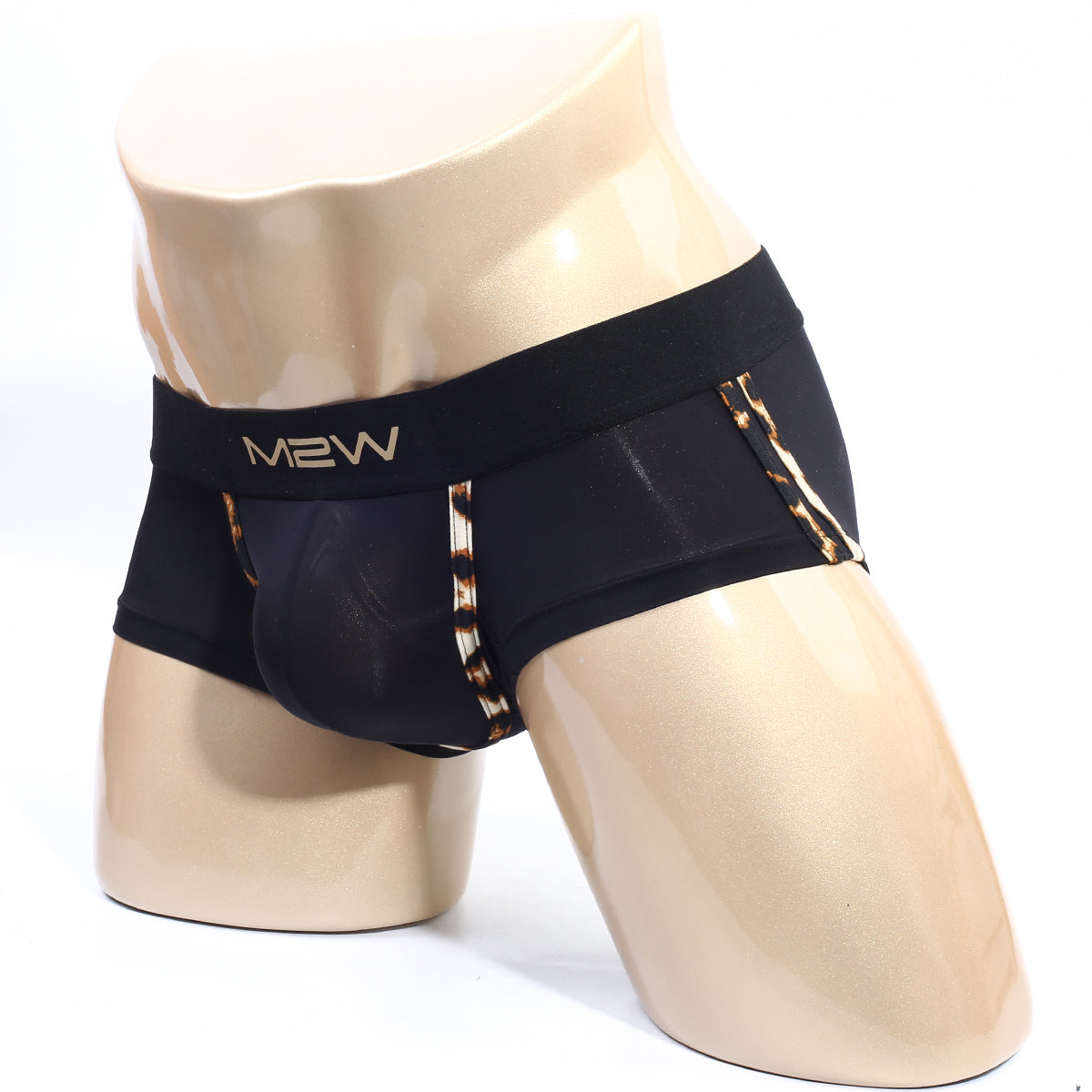 Black m2w men’s briefs with gold leopard print trim from metromalewear micro mini boxer cheetah 7013-47