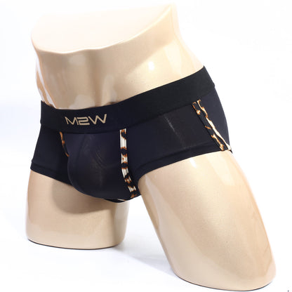 Black m2w men’s briefs with gold leopard print trim from metromalewear micro mini boxer cheetah 7013-47