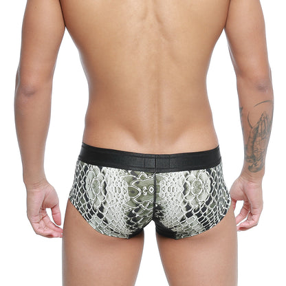 Black and silver patterned lace-trimmed briefs with sleek modern design by metromalewear micro mini boxer python 7013-60