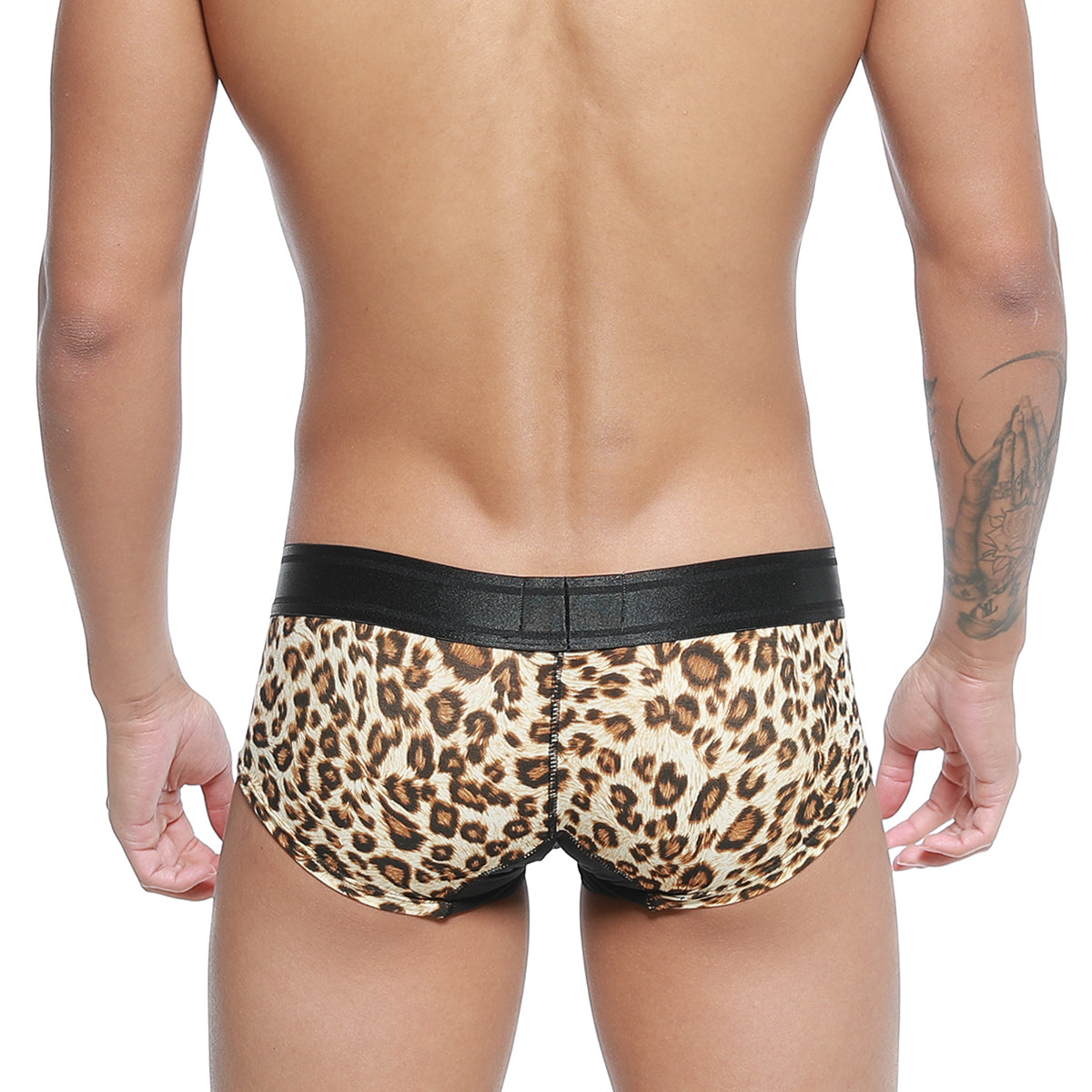 MetroMalewear micro mini boxer briefs leopard print with black elastic waistband for men
