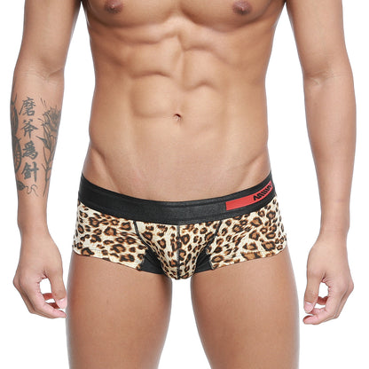 MetroMaleWear micro mini boxer leopard print briefs with black elastic waistband and red brand label