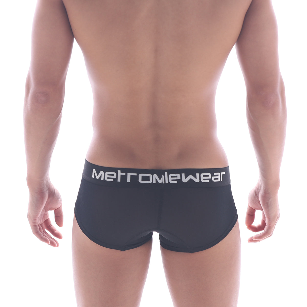 Black metromiewear microfiber mini boxer briefs with white logo band model 7013-71 front view