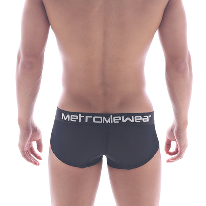 Black metromiewear microfiber mini boxer briefs with white logo band model 7013-71 front view