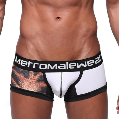 MetroMaleWear micro mini boxer Siberia 7013-78 briefs in white and black with tiger print and branded waistband