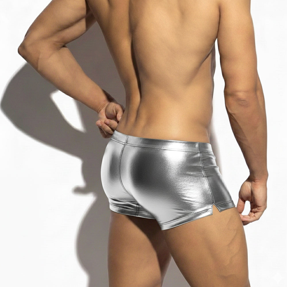 Shiny silver metallic briefs with sleek form-fitting design metro malewear cyber boxer silver 7015-01