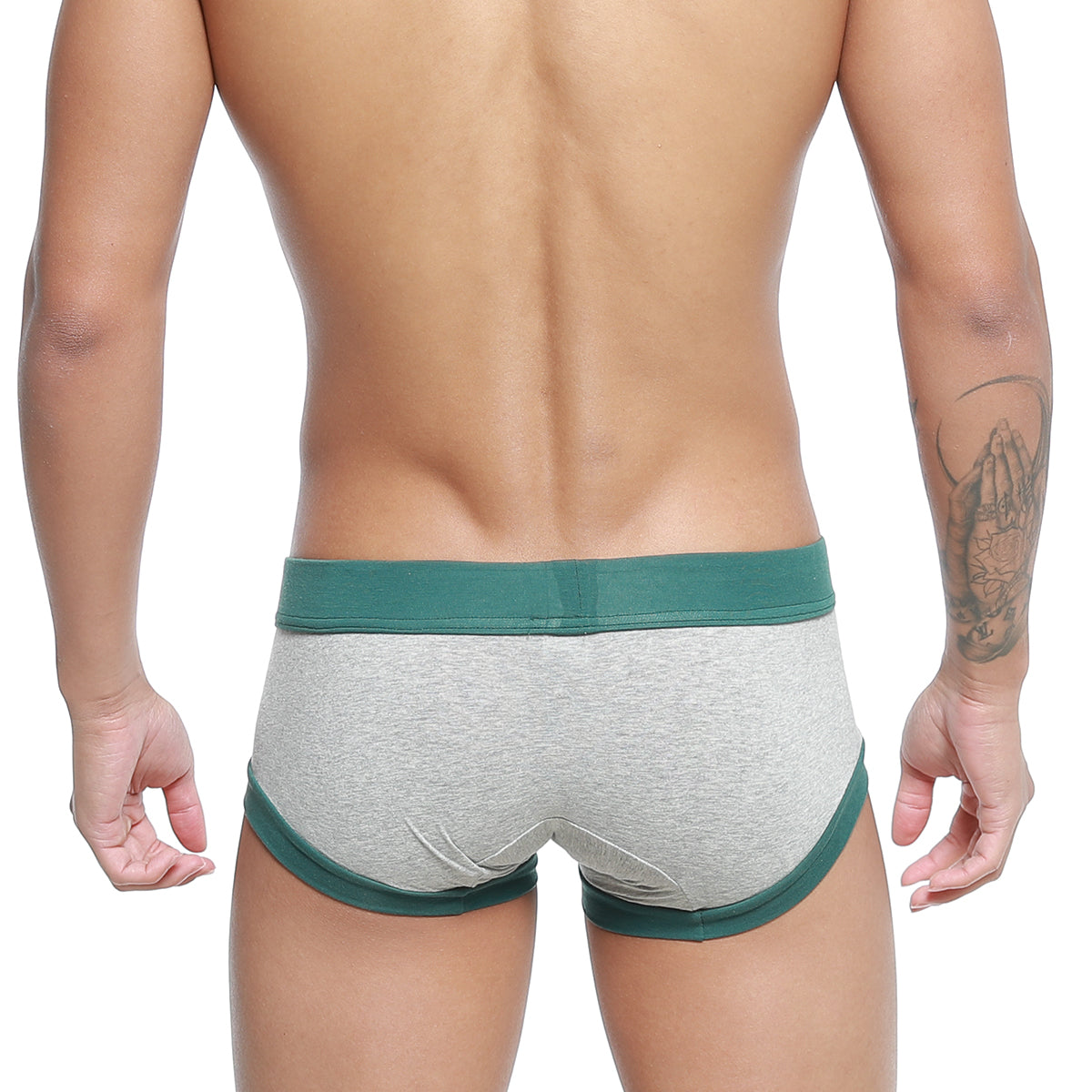 Metro male wear nano trunk gray 7016-10 gray heathered briefs with dark green elastic waistband and leg openings