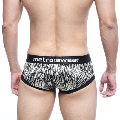 Black and silver zebra print metrorewear briefs with black waistband metroMalewear micro mini boxer natural 7016-60