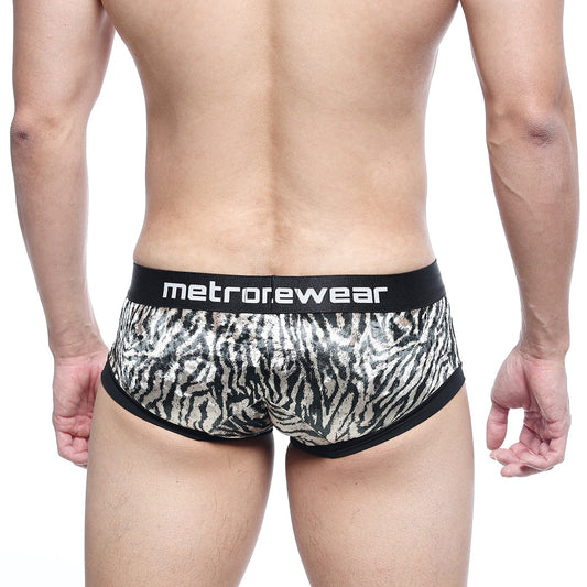 Black and silver zebra print metrorewear briefs with black waistband metroMalewear micro mini boxer natural 7016-60