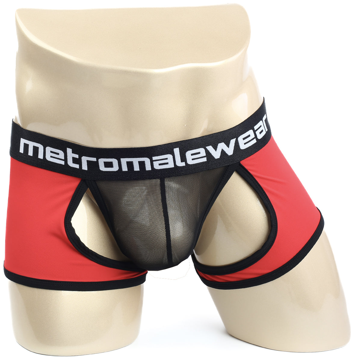 Red and black mesh briefs trunk with metromalewear waistband metro malewear atope trunk red 7023-12
