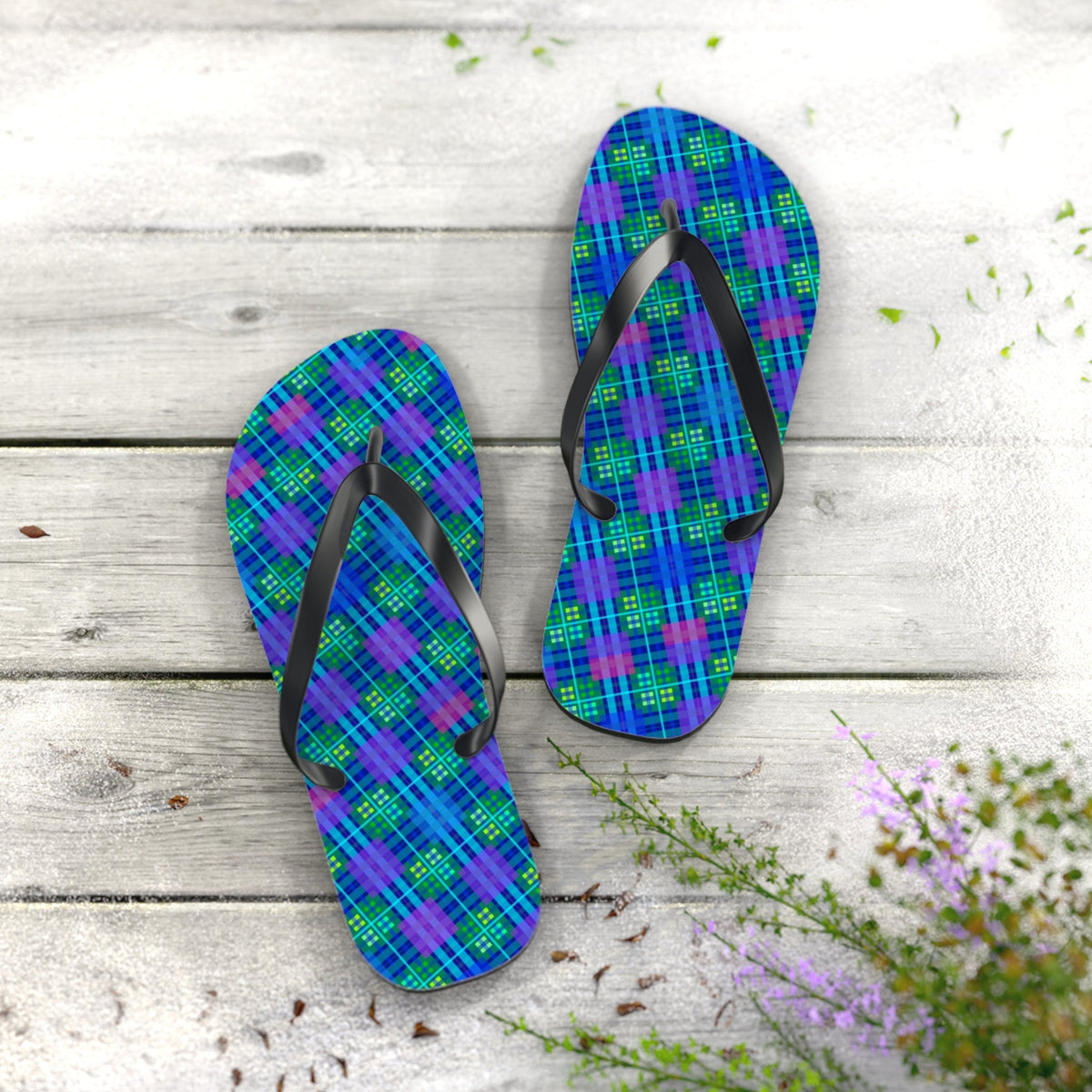 Maris Equi Men's Blue Tartan Flip-Flops