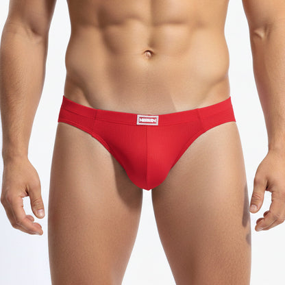 Red mesh briefs metro male wear bravo bikini red 7103-12 with white rectangular logo patch on waistband