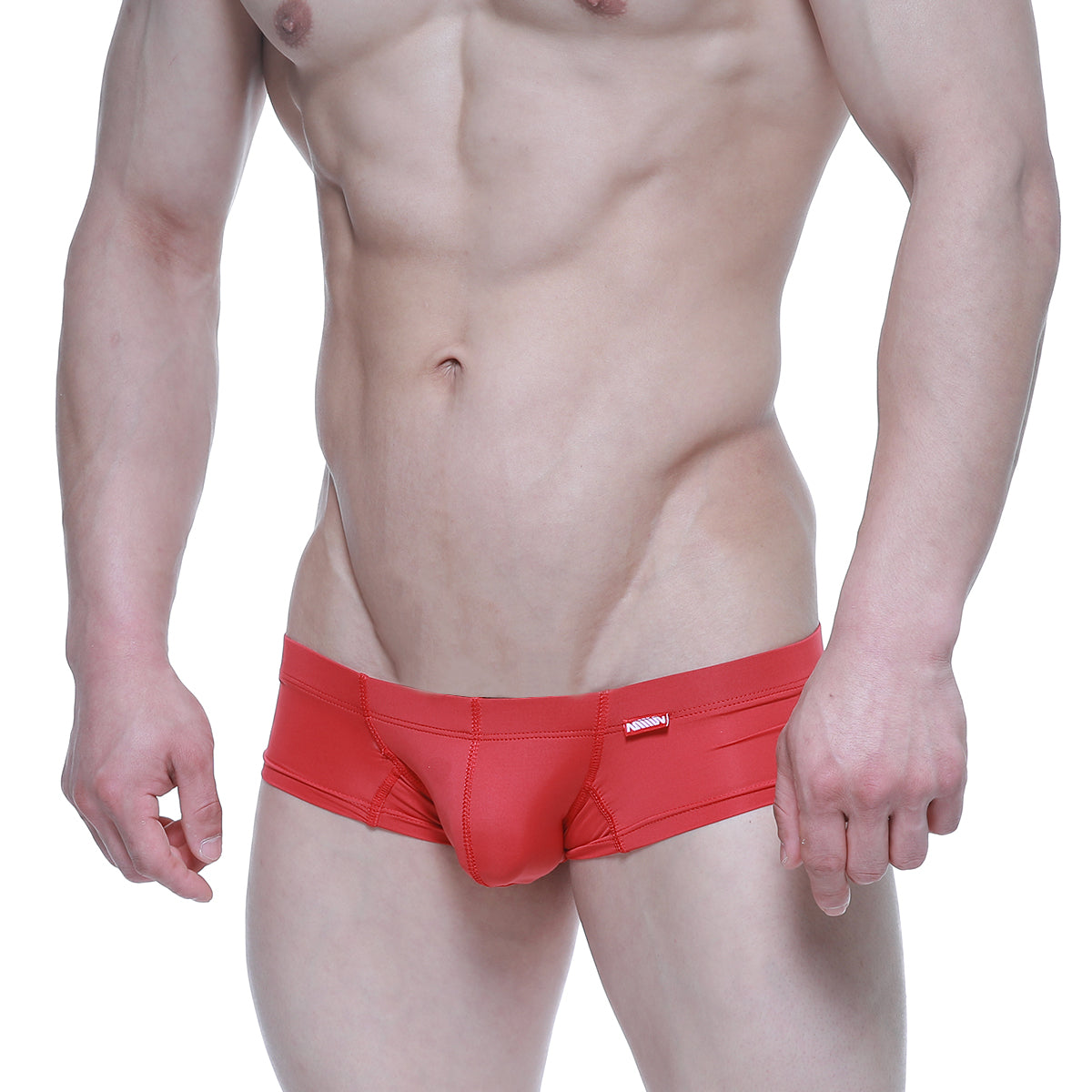 Red metroMalewear nano short boxer briefs with snug fit and small brand tag on waistband 7113-12