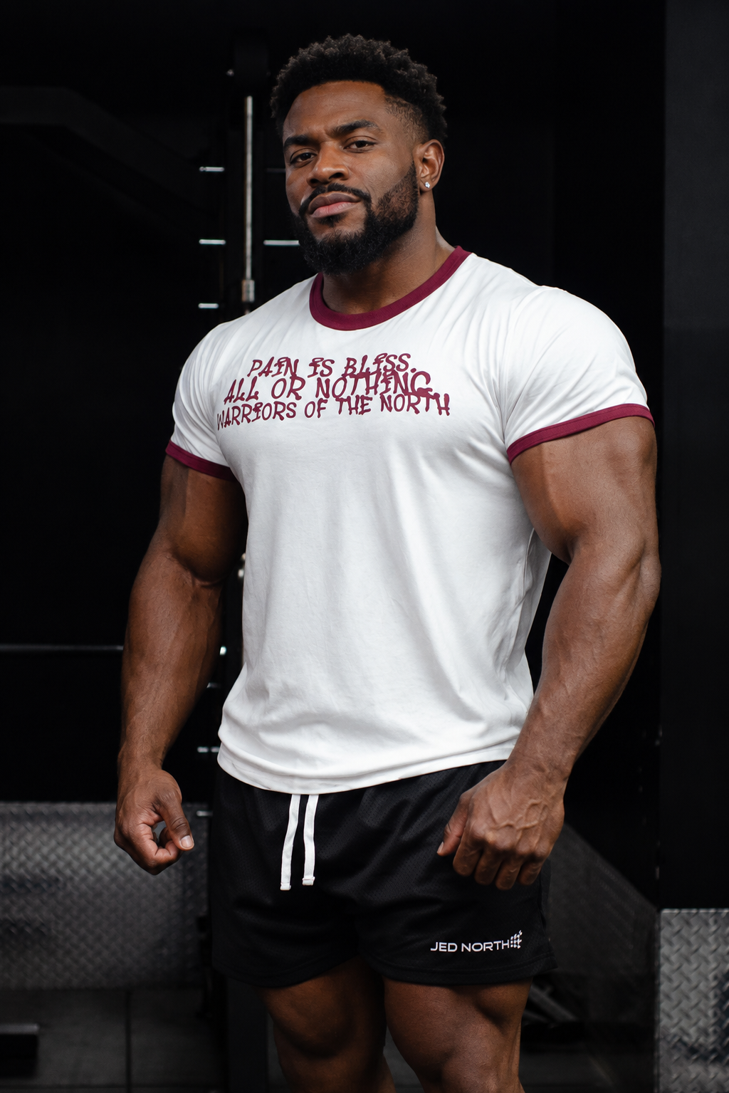 Jed North Men's Muscle-Fit Ringer Tee - White w/ Red Trim