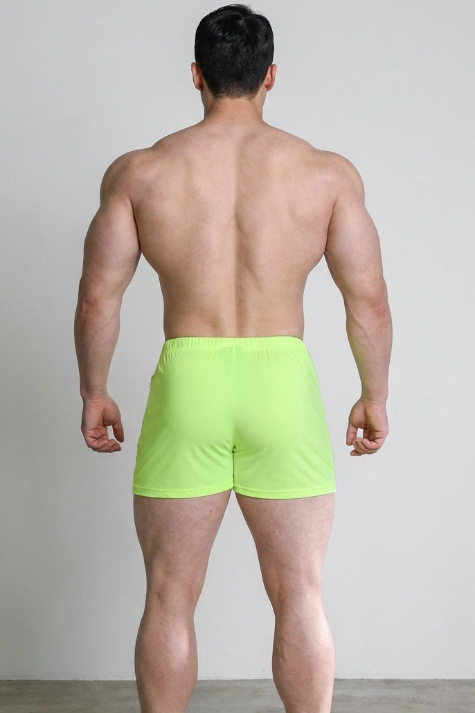 JJ Malibu Men's Karma 2" Short Shorts with Zipper Pockets - Neon Yellow