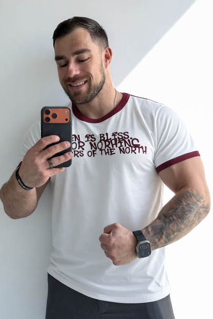 Jed North Men's Muscle-Fit Ringer Tee - White w/ Red Trim