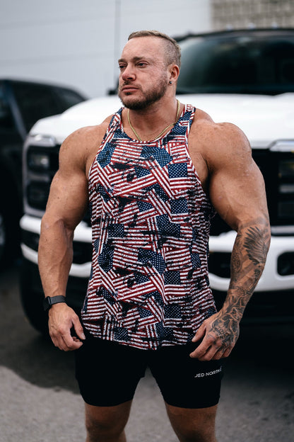 Jed North Men's Graphic Muscle Stringer - USA Flag